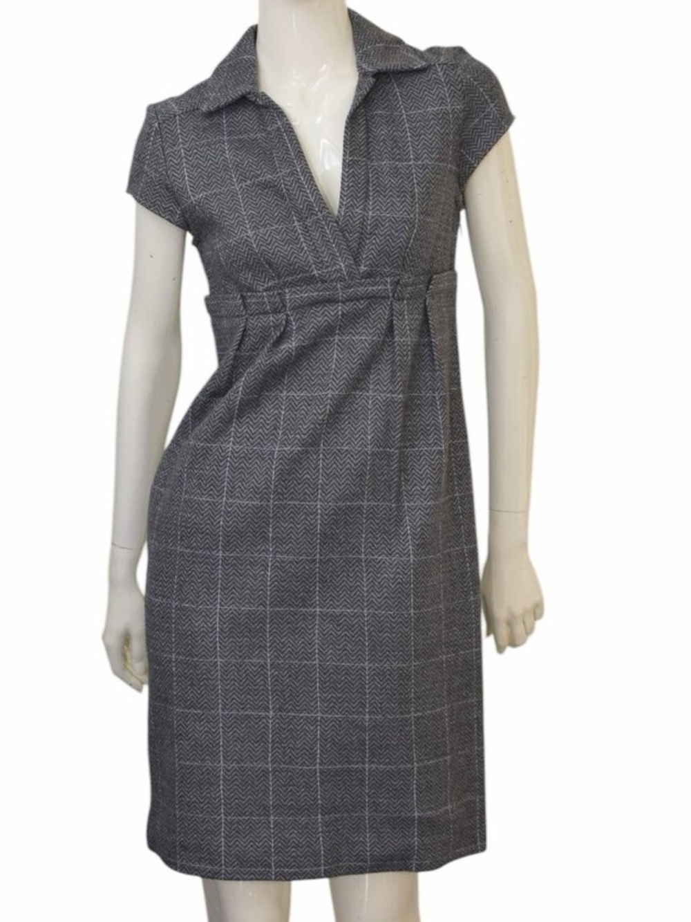 Vintage Y2K Diane Von Furstenberg Gray Herringbone Cap-Sleeve Dress (